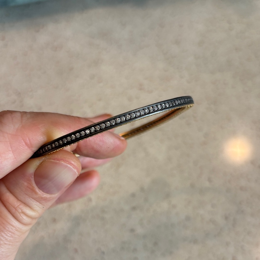 Delicate Freida Rothman 925 sterling Black  Pavé Bangle Bracelet